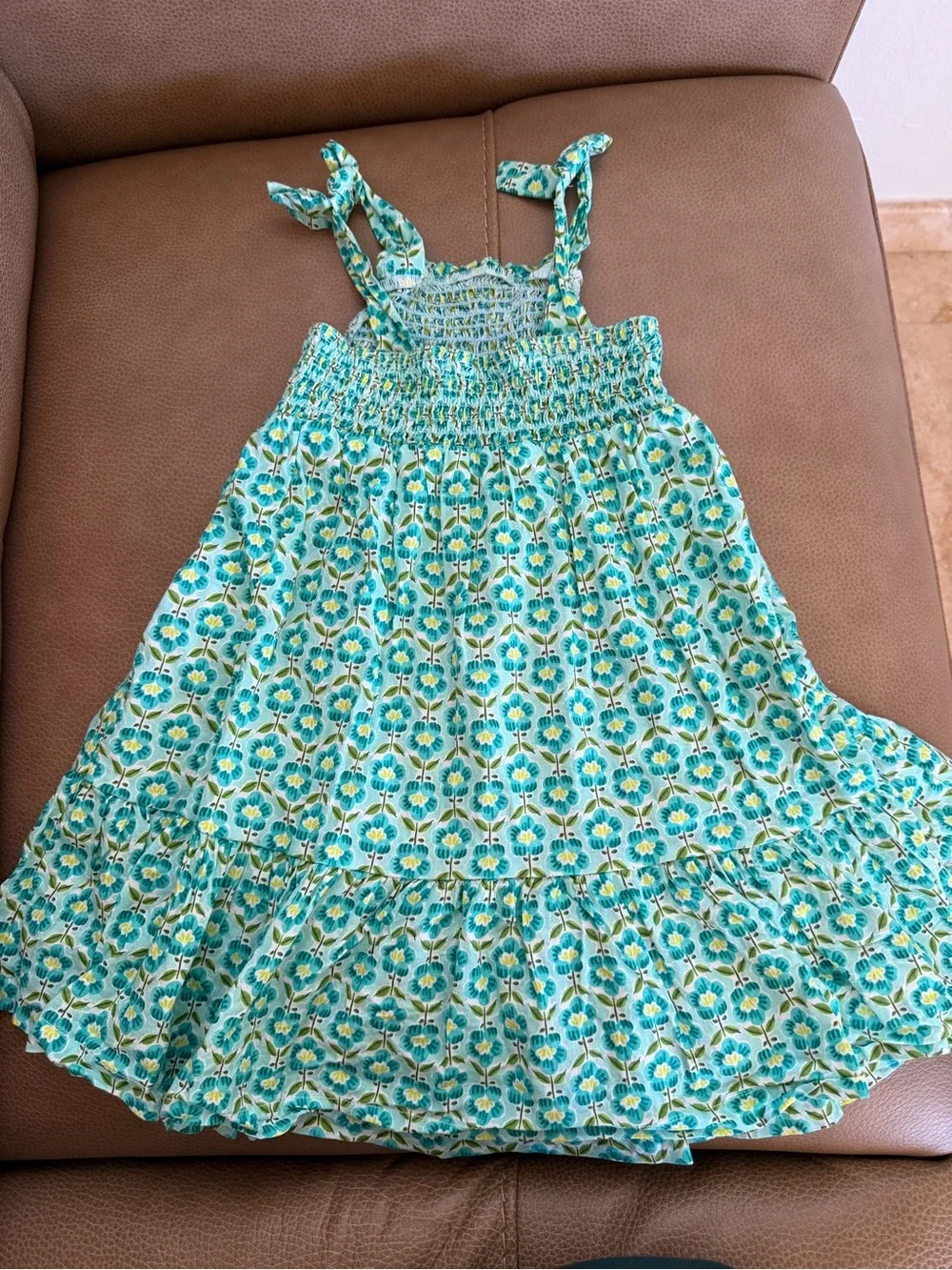 Mayoral girl printed dress with headband Girls Turquoise Floral Smocked Sundress